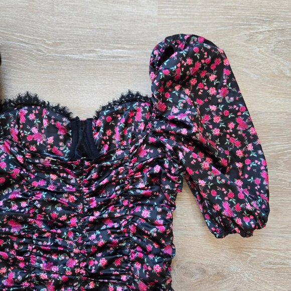 For Love & Lemons Melrose Puff Sleeve Satin Floral Bustier Mini Dress Sexy Small - Picture 15 of 17